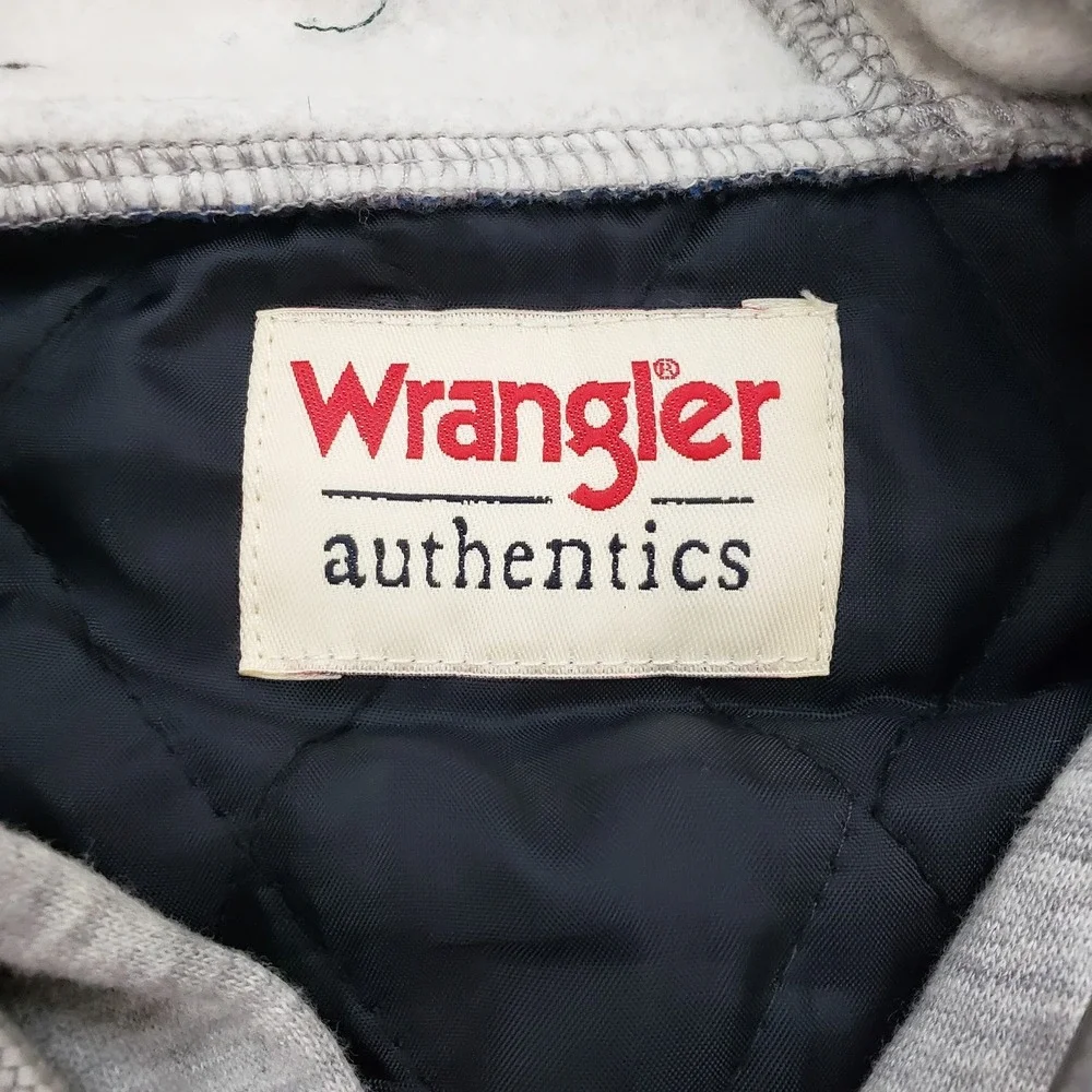 Wrangler Jacket Mens Medium Blue Red Plaid Hooded‎ Flannel Lined Warm Outdoor